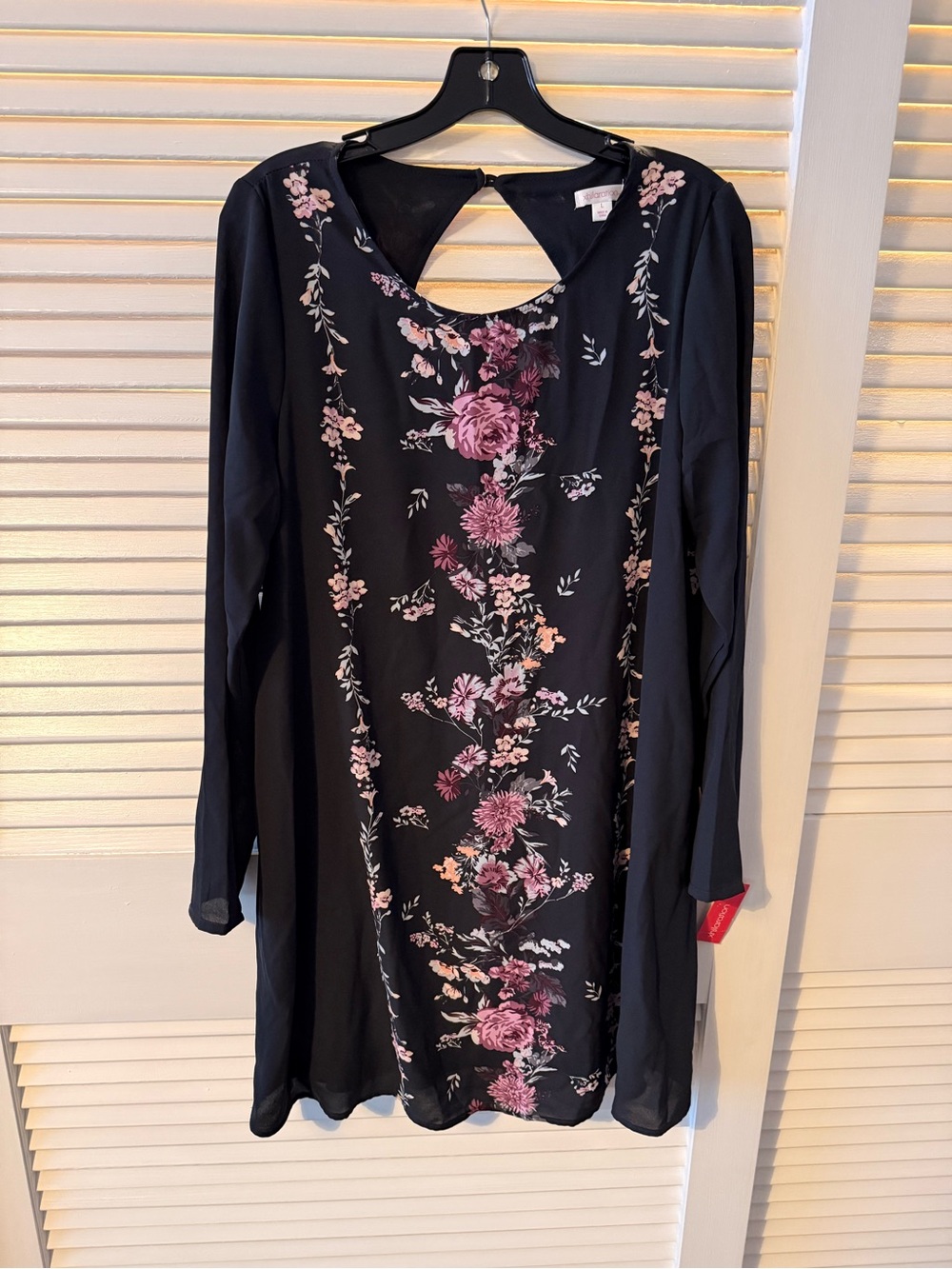 Navy Floral Long-Sleeve Shift Dress